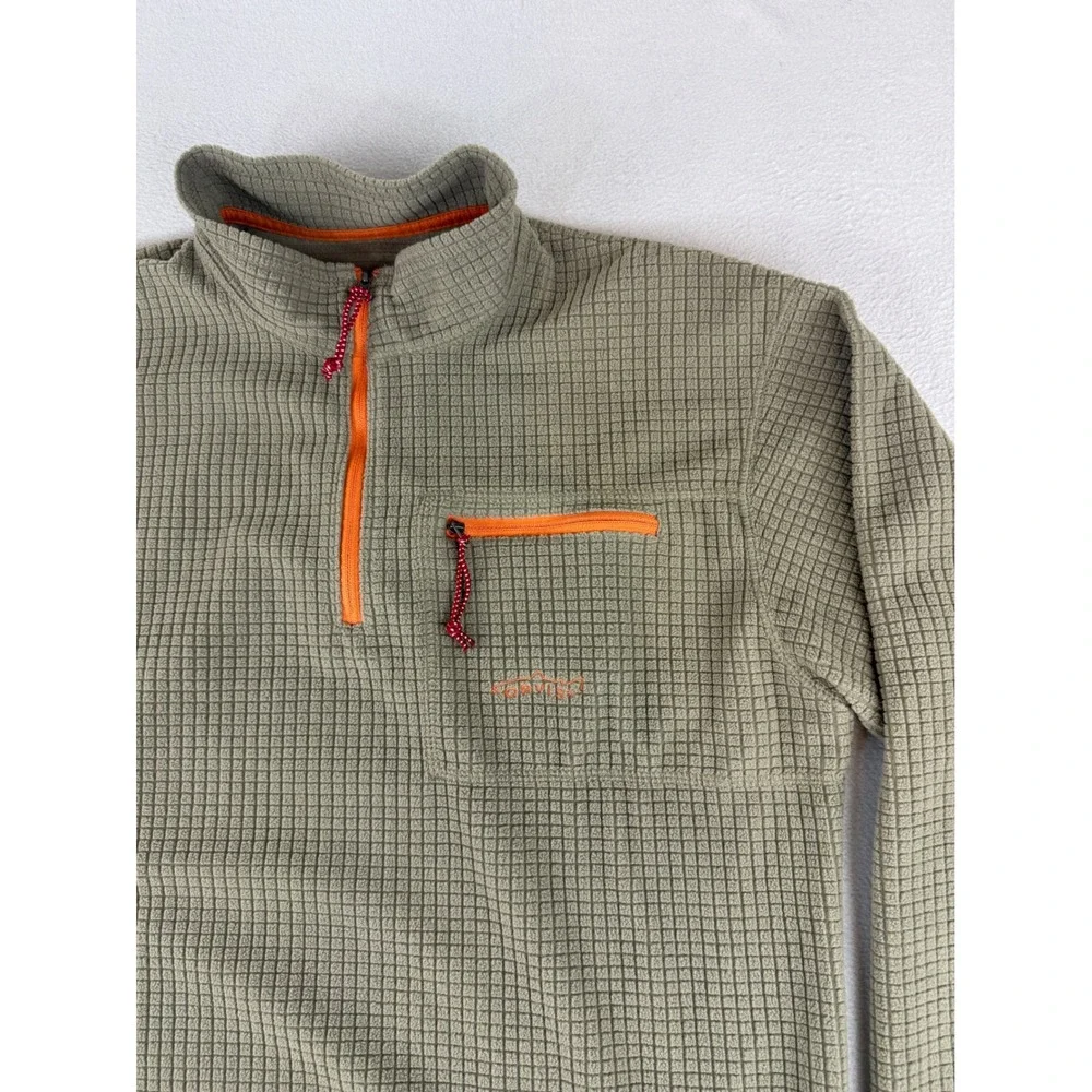 Orvis‎ Trout Bum Fleece Pullover Mens Medium Green 1/4 Zip Waffle Grid 4L62